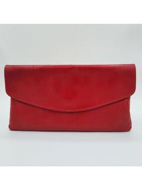 Red Leather Clutch Handbag Made In Italy #3088